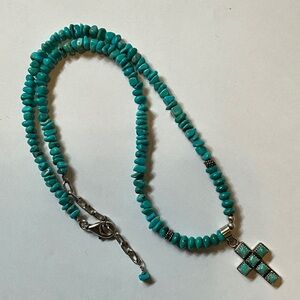 925 Turquoise Beaded Necklace with Cross Pendant